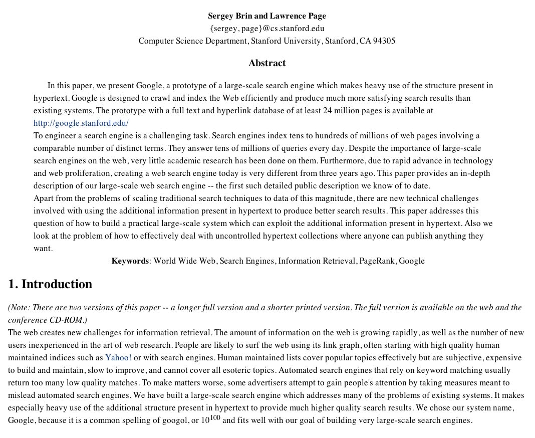 TheAnatomyOfASearchEngine Google Report by Sergey Brin, Lawrence Page